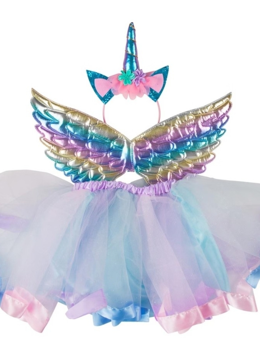 Rainbow Unicorn Wing & Tutu Costume Set - Pink, Blue, Purple